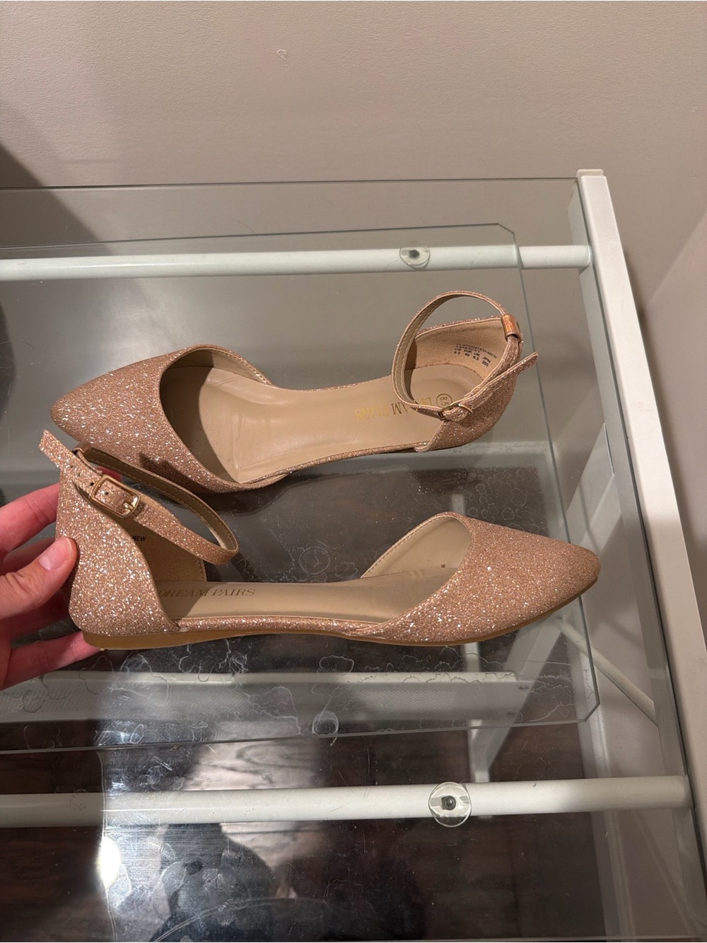 Sparkle Pointed-Toe Flats Rose Gold